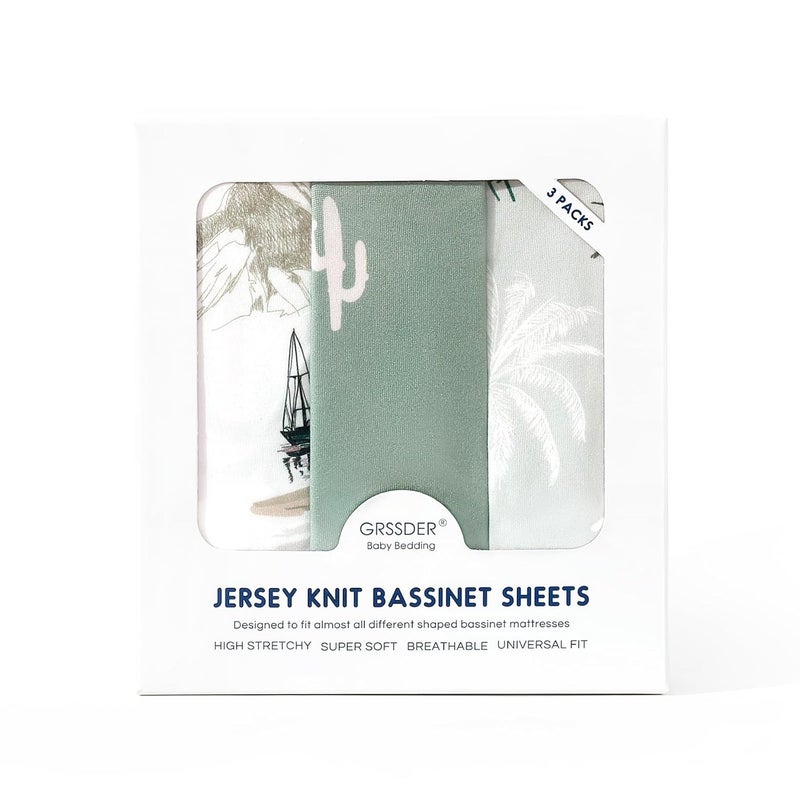 GRSSDER Stretchy Ultra Soft Fitted Bassinet Sheets 3 Pack, Universal Fit for Baby Cradle Moses Basket Oval Rectangle Mattress Safe and Snug, Sunny Holiday Print - Image 4